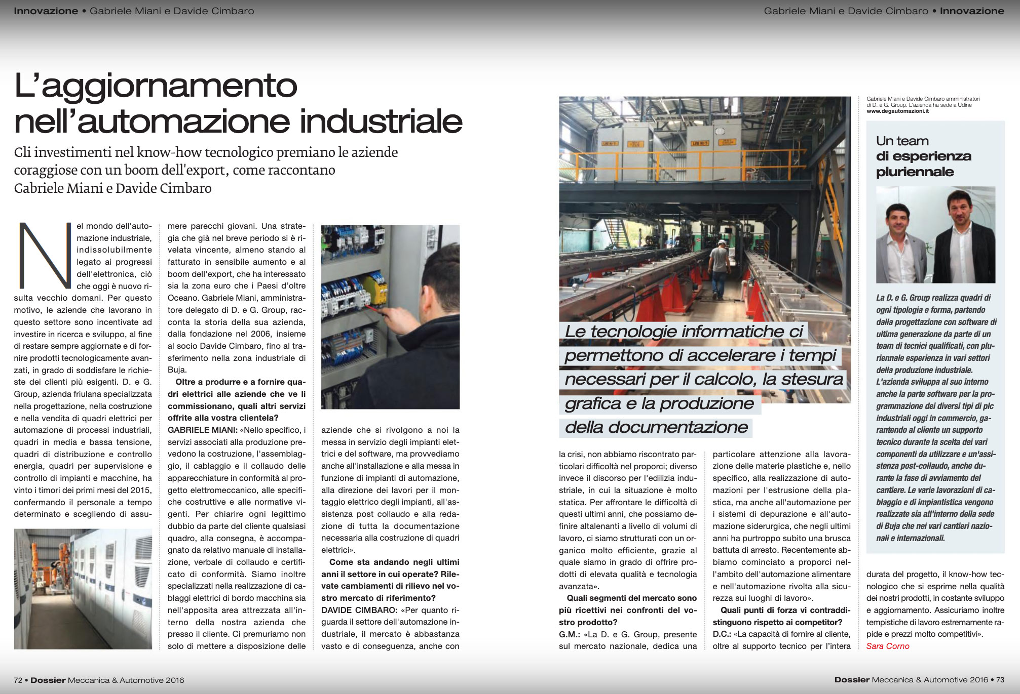 INTERVIEW WITH “IL GIORNALE”, ON THE MECHANICAL AND AUTOMOTIVE DOSSIER PUBLISHED IN MAY 2016 (page 72)